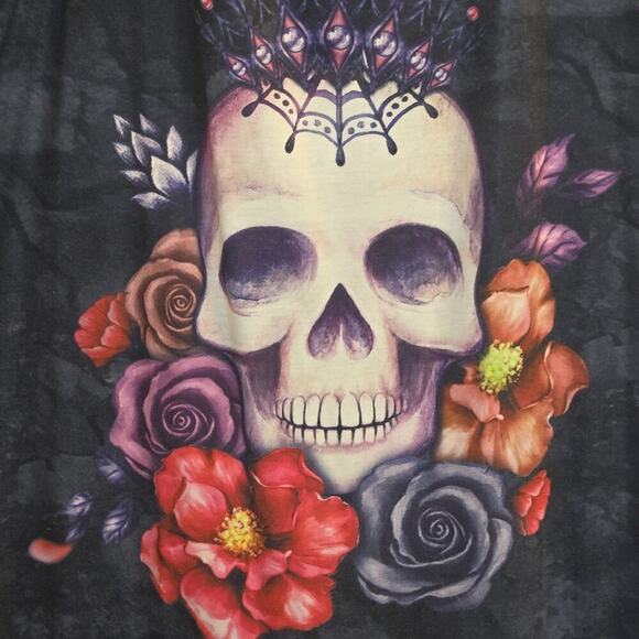 Candy Skull Muted Tie Dye 2XL PLUS Maxi Sun Dress Flowers PUNK HIPPIE GRUNGE - Picture 2 of 7